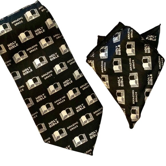 Holy Bible Amazing Grace Tie Pocket Square Set Southern Preacher Novelty - Picture 1 of 8